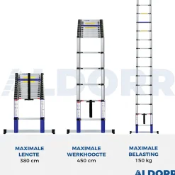 Brico Aldorr Home - Telescoopladder 3,80M - Met Stabilisatievoet En Soft Closing Hot