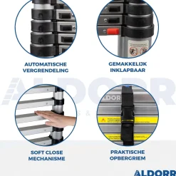 Brico Aldorr Home - Telescoopladder 3,20M - Met Stabilisatievoet En Soft Closing New