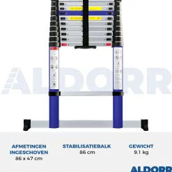 Brico Aldorr Home - Telescoopladder 3,20M - Met Stabilisatievoet En Soft Closing New