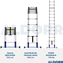 Brico Aldorr Home - Telescoopladder 3,20M - Met Stabilisatievoet En Soft Closing New