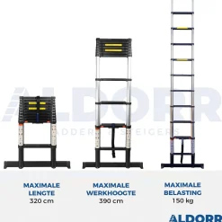 Brico Aldorr Professional - Telescoopladder 3,20M - Met Optigrip™ En Extra Brede Treden Discount