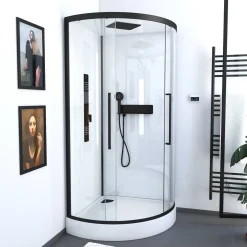 Brico Aurlane Douchecabine Indus2 1/4R 90X90X215Cm Kwartrond Zwart/Wit Sale