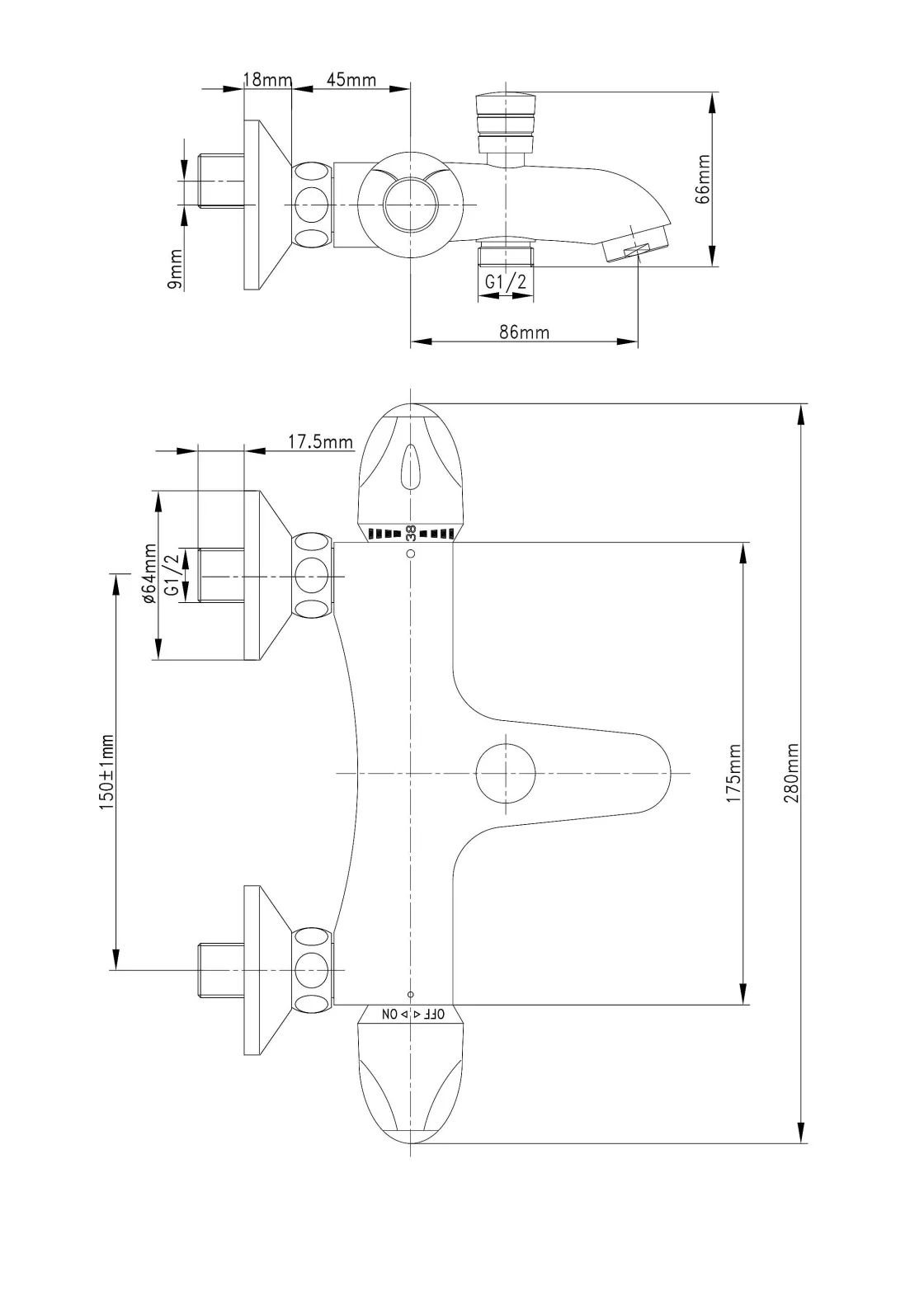 Brico Baseline Thermostatische Badmengkraan Chroom 15Cm