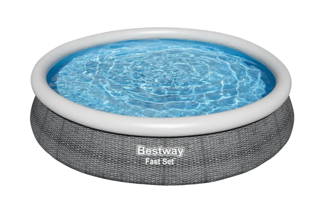 Bestway Opblaaszwembad Fast Set Rond Rotan Met Filterpomp O366X76Cm-Brico Hot