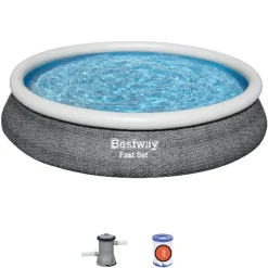 Bestway Opblaaszwembad Fast Set Rond Rotan Met Filterpomp O366X76Cm-Brico Hot