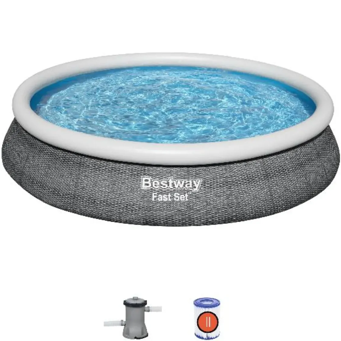 Bestway Opblaaszwembad Fast Set Rond Rotan Met Filterpomp O366X76Cm-Brico Hot