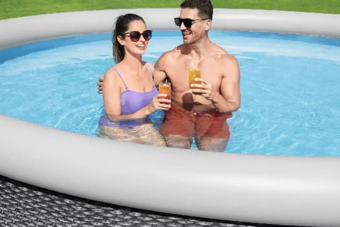 Bestway Opblaaszwembad Fast Set Rond Rotan Met Filterpomp O366X76Cm-Brico Hot