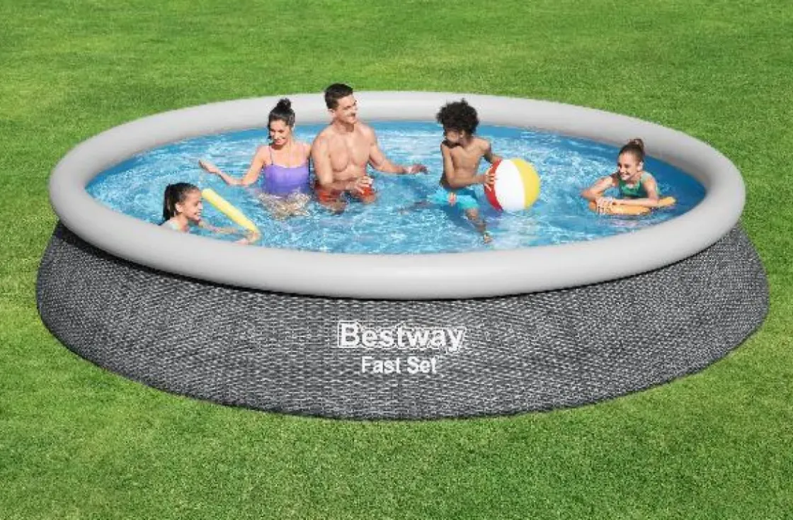 Bestway Opblaaszwembad Fast Set Rond Rotan Met Filterpomp O366X76Cm-Brico Hot