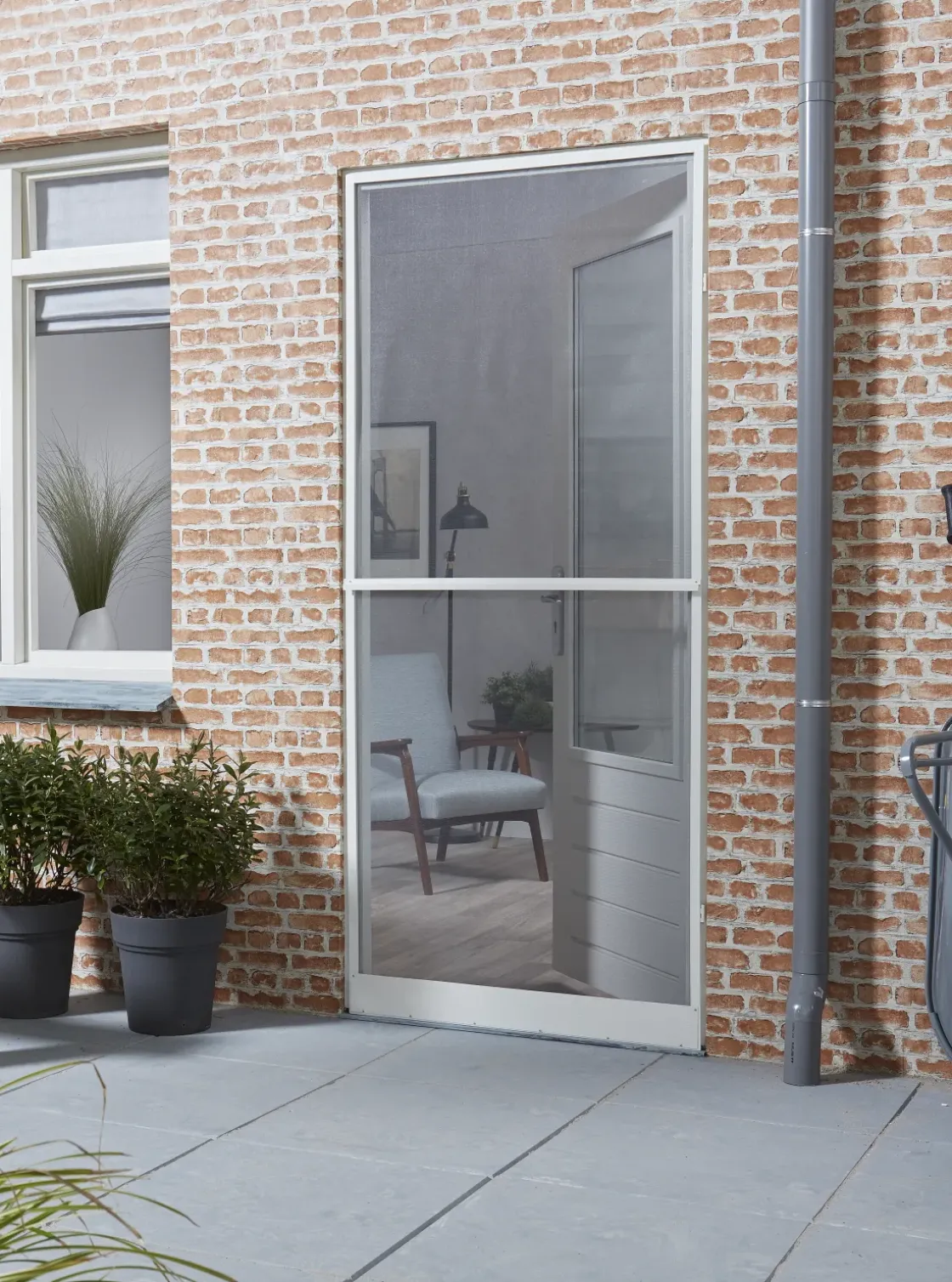 Cando Hordeur Standaard - Scharnierende Hordeur - Wit Profiel - Grijs Gaas - 92X212Cm-Brico Sale