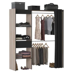 Brico Chicago Kledingkast Uitschuifbaar + Gordijn Geborsteld Eik / Mat Zwart Best