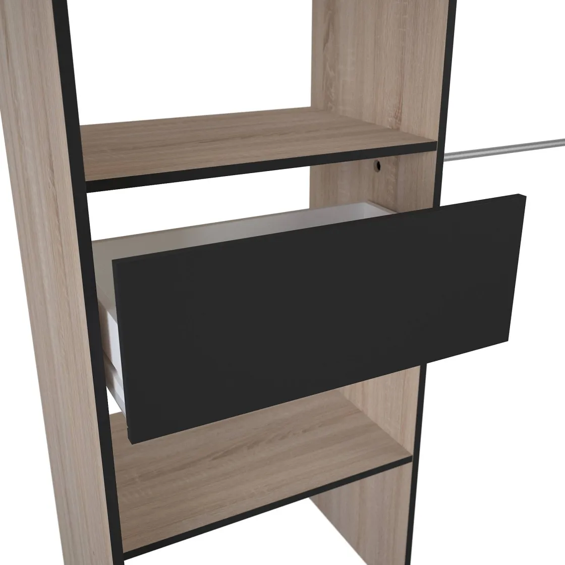 Brico Chicago Kledingkast Uitschuifbaar + Gordijn Geborsteld Eik / Mat Zwart Best