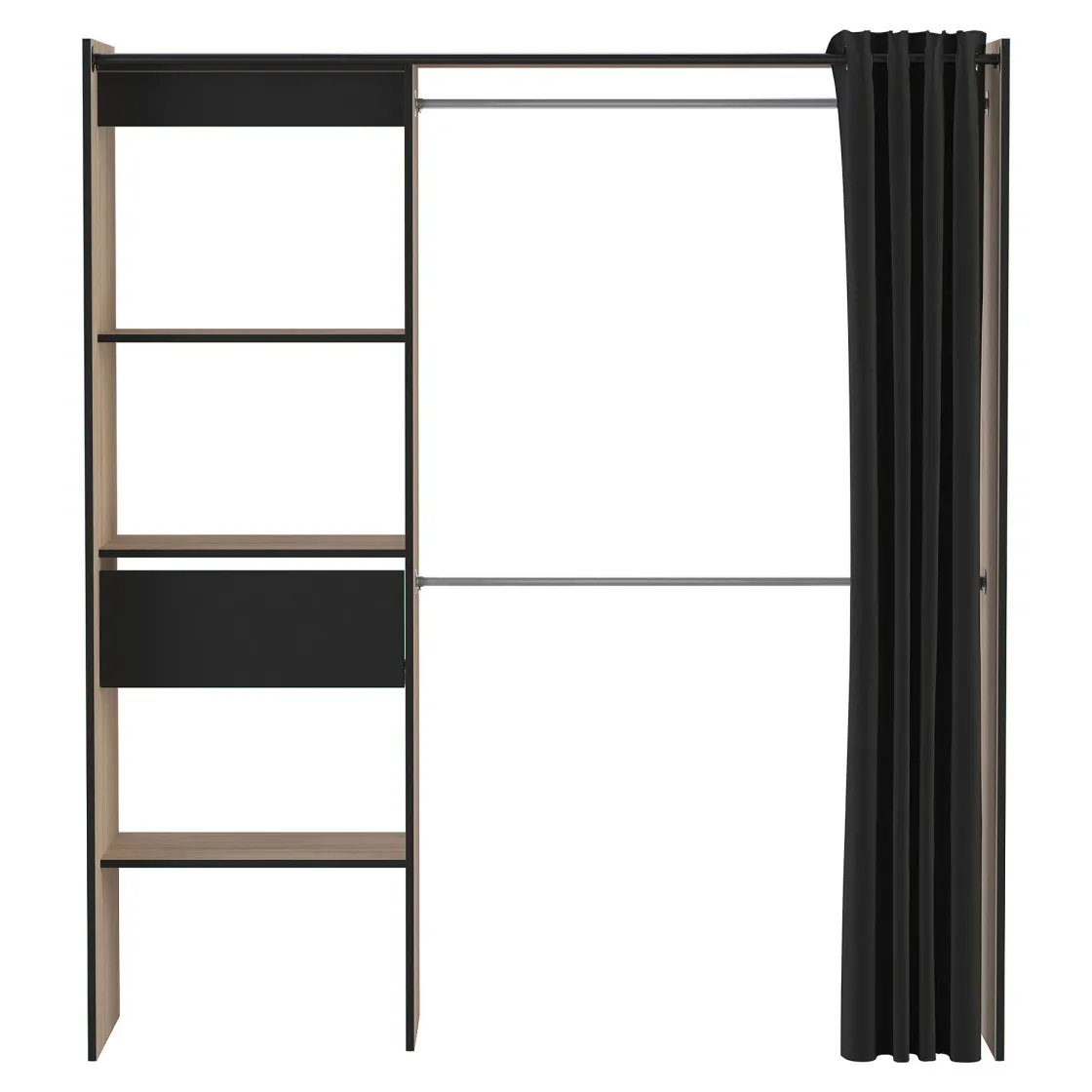 Brico Chicago Kledingkast Uitschuifbaar + Gordijn Geborsteld Eik / Mat Zwart Best