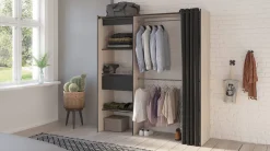 Brico Chicago Kledingkast Uitschuifbaar + Gordijn Geborsteld Eik / Mat Zwart Best