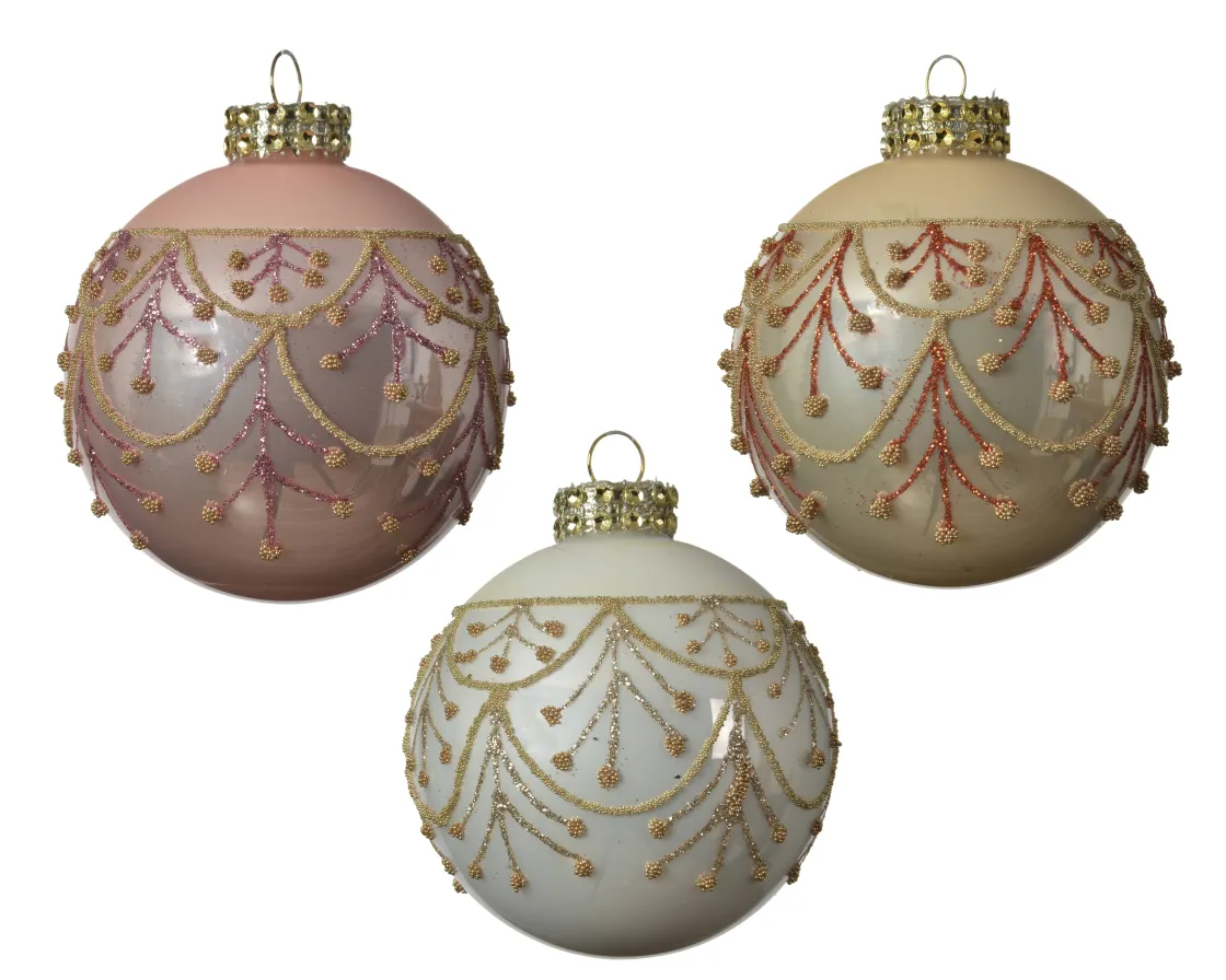 Brico Decoris Kerstbal Glas Parel/Lichtroze/Wit O8Cm 1Stk New