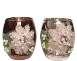 Brico Decoris Theelichthouder Glas Bloemenpatroon 9Cm 1St