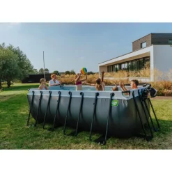 Exit Black Leather Opzetzwembad Met Zandfilterpomp Zwart 400X200X122Cm-Brico New