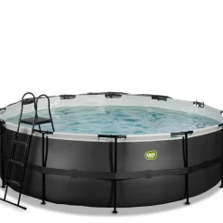 Exit Black Leather Opzetzwembad Met Overkapping En Zandfilter- En Warmtepomp Zwart O450X122Cm-Brico New