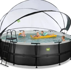 Exit Black Leather Opzetzwembad Met Overkapping En Zandfilter- En Warmtepomp Zwart O450X122Cm-Brico New