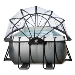 Exit Black Leather Opzetzwembad Met Overkapping En Zandfilter- En Warmtepomp Zwart 400X200X122Cm-Brico Outlet