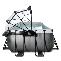 Exit Black Leather Opzetzwembad Met Overkapping En Zandfilter- En Warmtepomp Zwart 400X200X122Cm-Brico Outlet