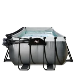 Exit Black Leather Opzetzwembad Met Overkapping En Zandfilter- En Warmtepomp Zwart 400X200X122Cm-Brico Outlet