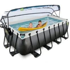 Exit Black Leather Opzetzwembad Met Overkapping En Zandfilter- En Warmtepomp Zwart 400X200X122Cm-Brico Outlet