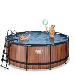 Exit Wood Opzetzwembad Met Filterpomp Bruin O360X122Cm-Brico New