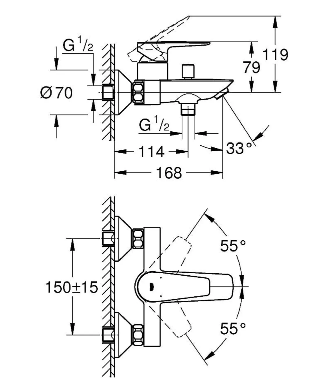 Brico Grohe Badmengkraan Start Edge 1/2" Chroom