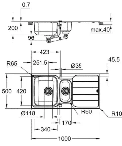 Brico Grohe Spoelbak K500 Met Druiprek 970X500Mm Rvs Outlet