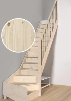 Handystairs Gesloten Kwartslagtrap "Vega80" - Rechts - 280 Cm Hoog - 13 Beuken Treden - Met Leuning-Brico Online