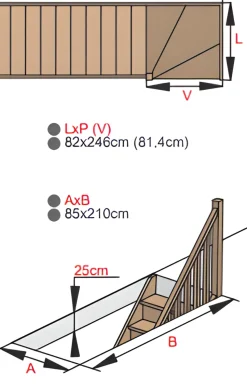 Handystairs Open Kwartslagtrap "Vega80" - Links - 280 Cm Hoog - 13 Grenen Treden - Zonder Leuning-Brico Discount