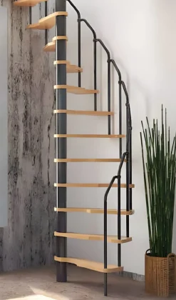 Handystairs Ruimtebesparende Spiltrap "Radius" - 140X70 Cm - 299 Cm Hoog - 12 Beuken Treden - Grijs-Brico Outlet