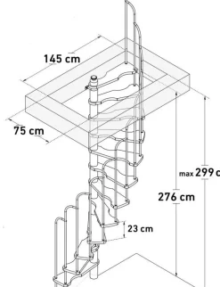 Handystairs Ruimtebesparende Spiltrap "Radius" - 140X70 Cm - 299 Cm Hoog - 12 Beuken Treden - Grijs-Brico Outlet