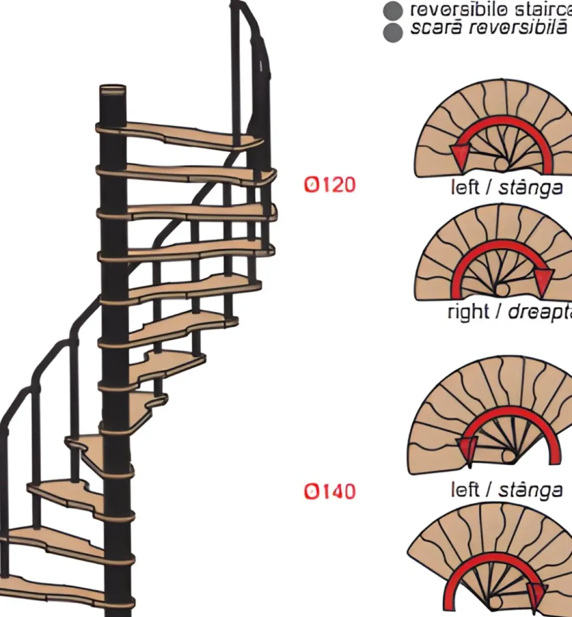 Handystairs Ruimtebesparende Spiltrap "Radius" - 140X70 Cm - 299 Cm Hoog - 12 Beuken Treden - Grijs-Brico Outlet