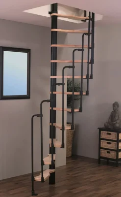 Handystairs Ruimtebesparende Spiltrap "Sampax" - 120X60 Cm - 299 Cm Hoog - 12 Beuken Treden - Zwart-Brico Best