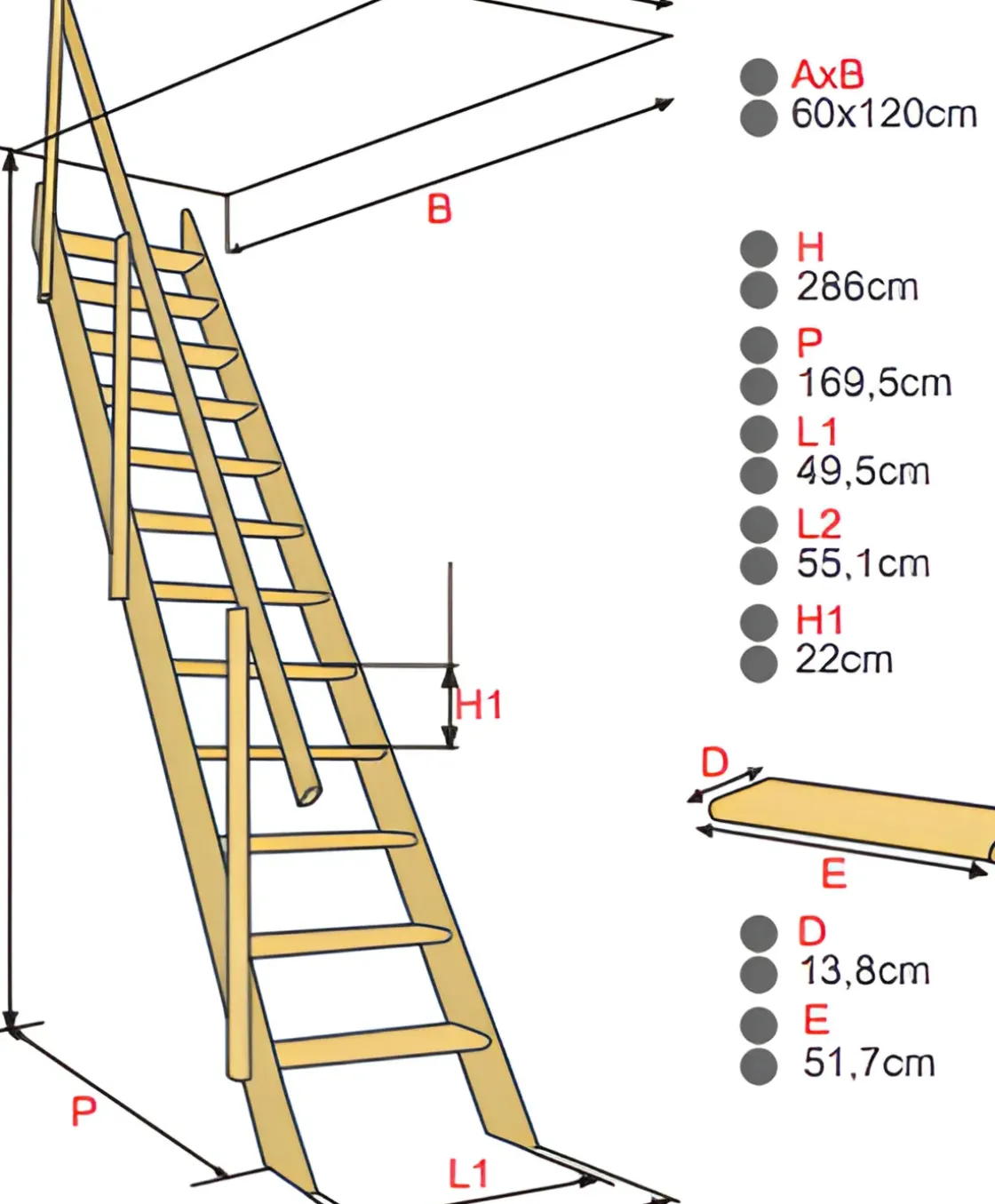 Handystairs Steektrap "Fichte" - 55Cm Breed - Hoogte 286Cm - 12 Treden Van Grenen - Met Leuning-Brico Clearance
