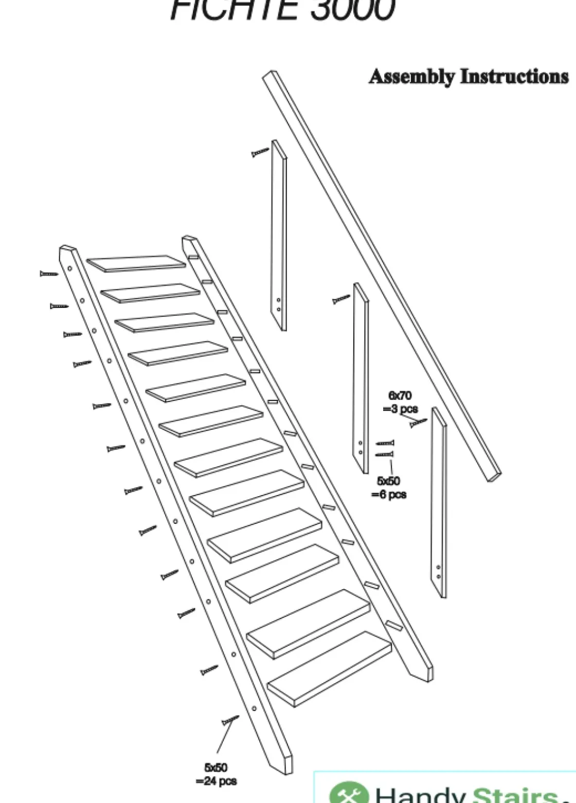Handystairs Steektrap "Fichte" - 55Cm Breed - Hoogte 286Cm - 12 Treden Van Grenen - Met Leuning-Brico Clearance