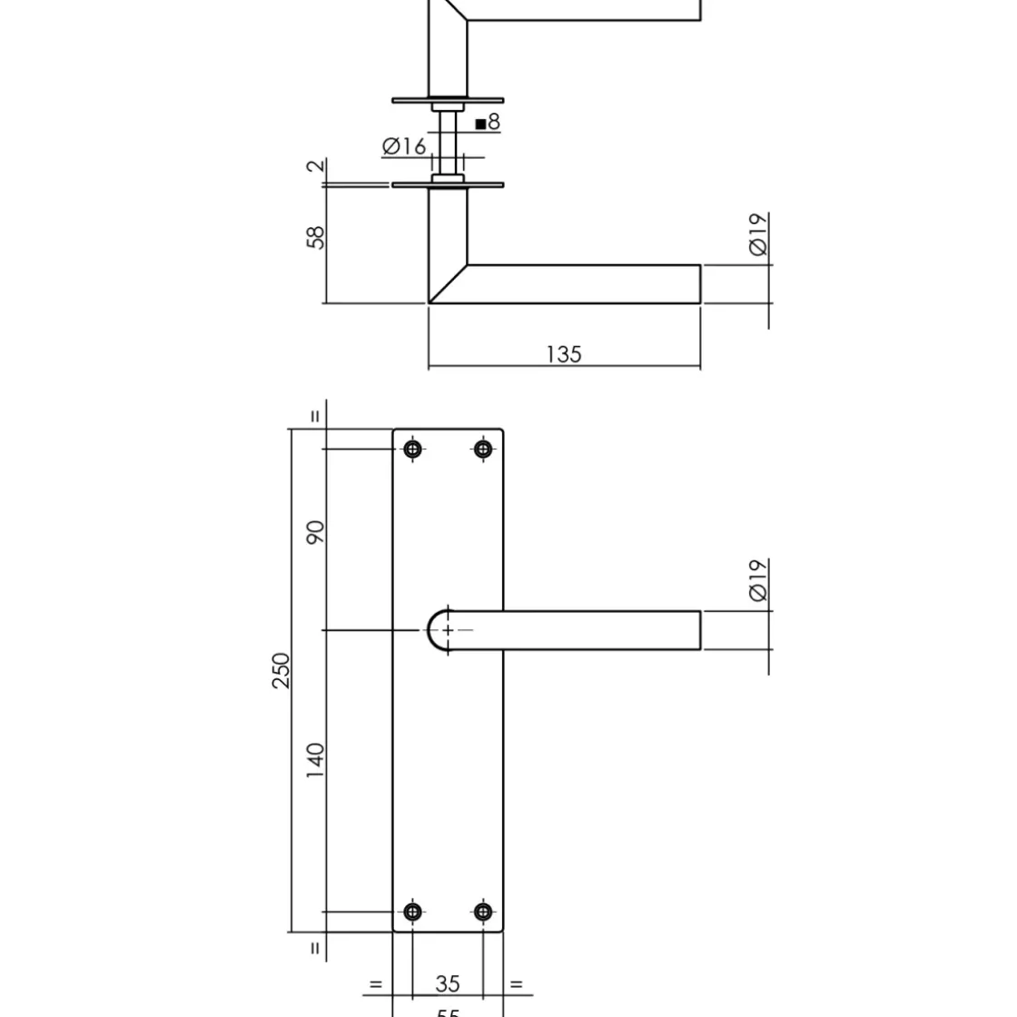 Intersteel Deurklink Jura + Met Plaat 250X55X2 Mm Blind Geborsteld Rvs-Brico
