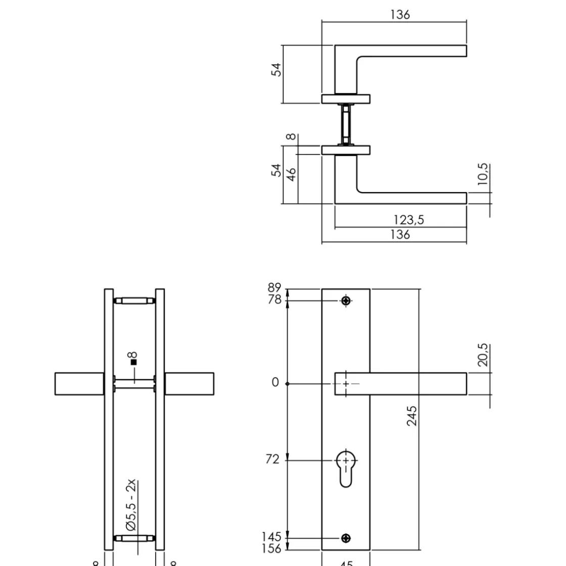 Intersteel Deurklink Op Plaat Hera 245X45 Mm Profielcilindergat 72Mm Matzwart-Brico