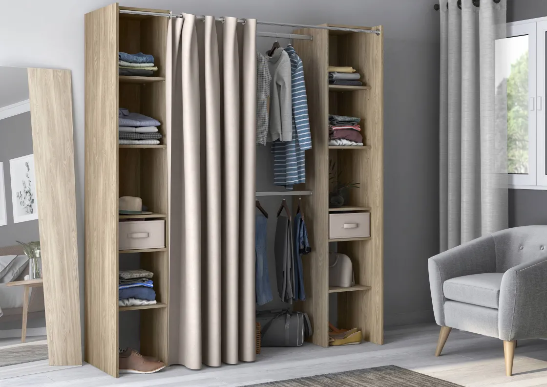 Brico Kast Colorado Uitrekbaar Eik Met Gordijn 10 Planken Discount