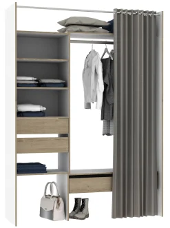 Brico Kast Oslo Wit/Eik Uitrekbaar Met Gordijn 3 Lades 6 Planken Best