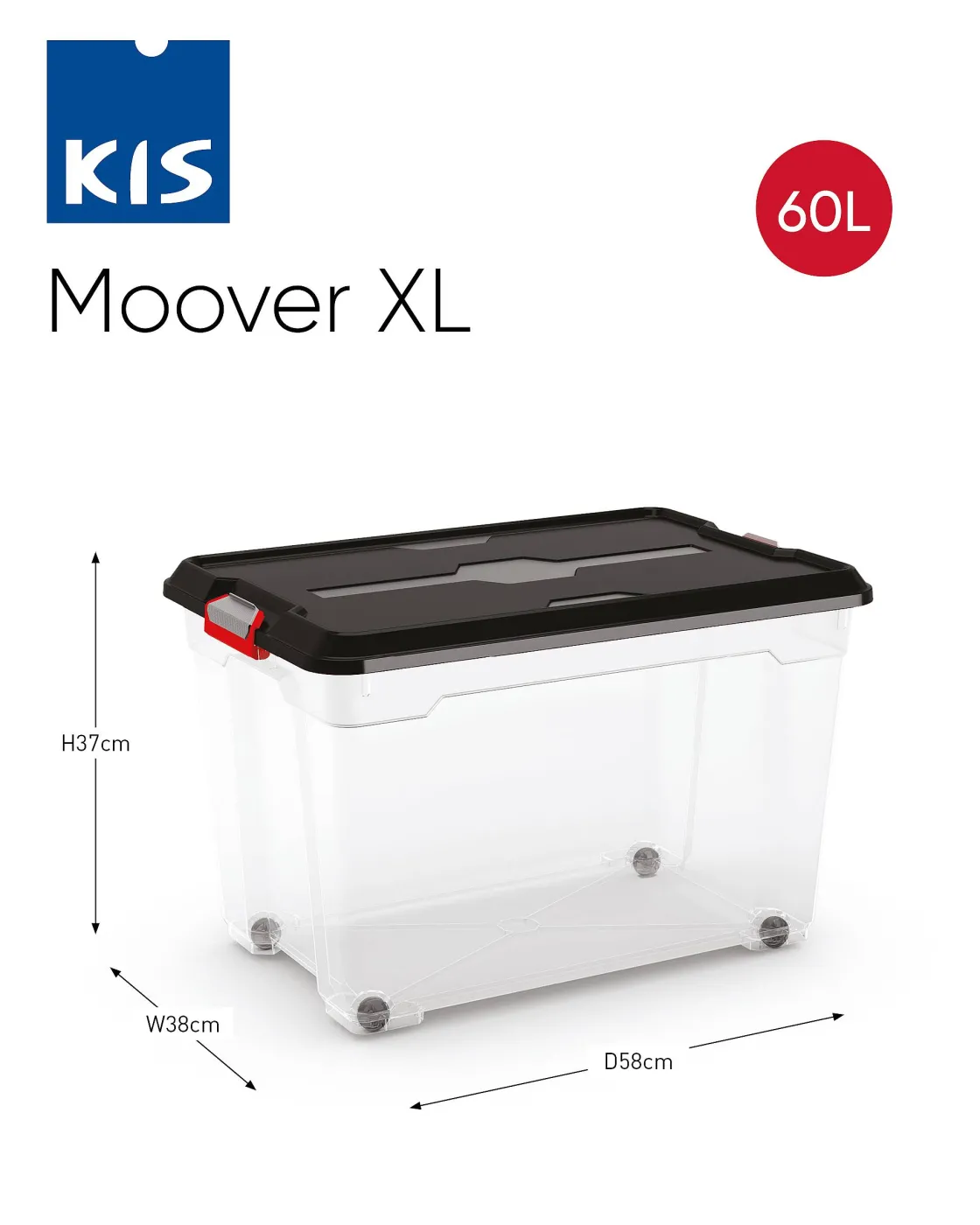 Brico Kis Moover Box Xl Met Wielen Transparant Zwart 60L Sale
