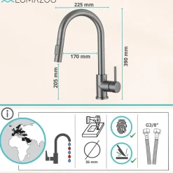 Brico Lomazoo Keukenkraan Met Uittrekbare Uitloop Mason Gun Metal Antraciet