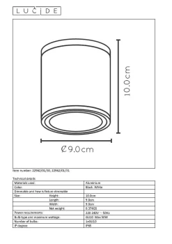 Brico Lucide Plafondspot Aven Wit 9Cm Gu10 New