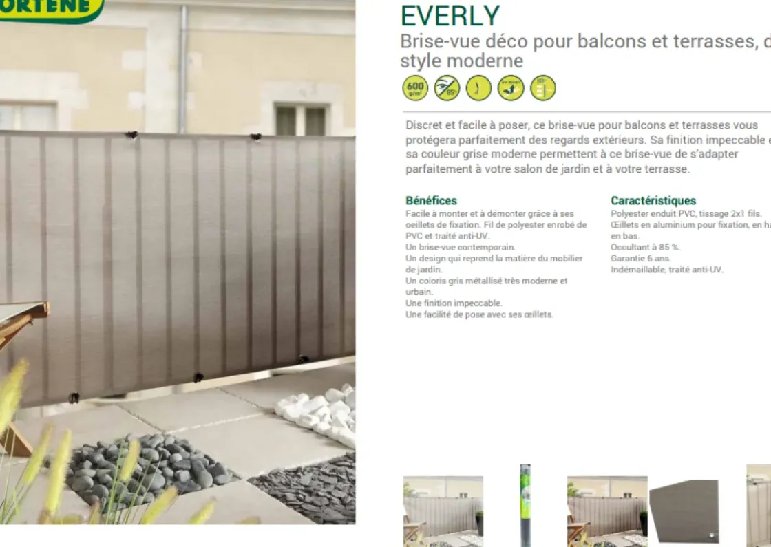 Nortene Balkondoek Zichtbelemmering Everly Platinium 1,5X5M-Brico Discount