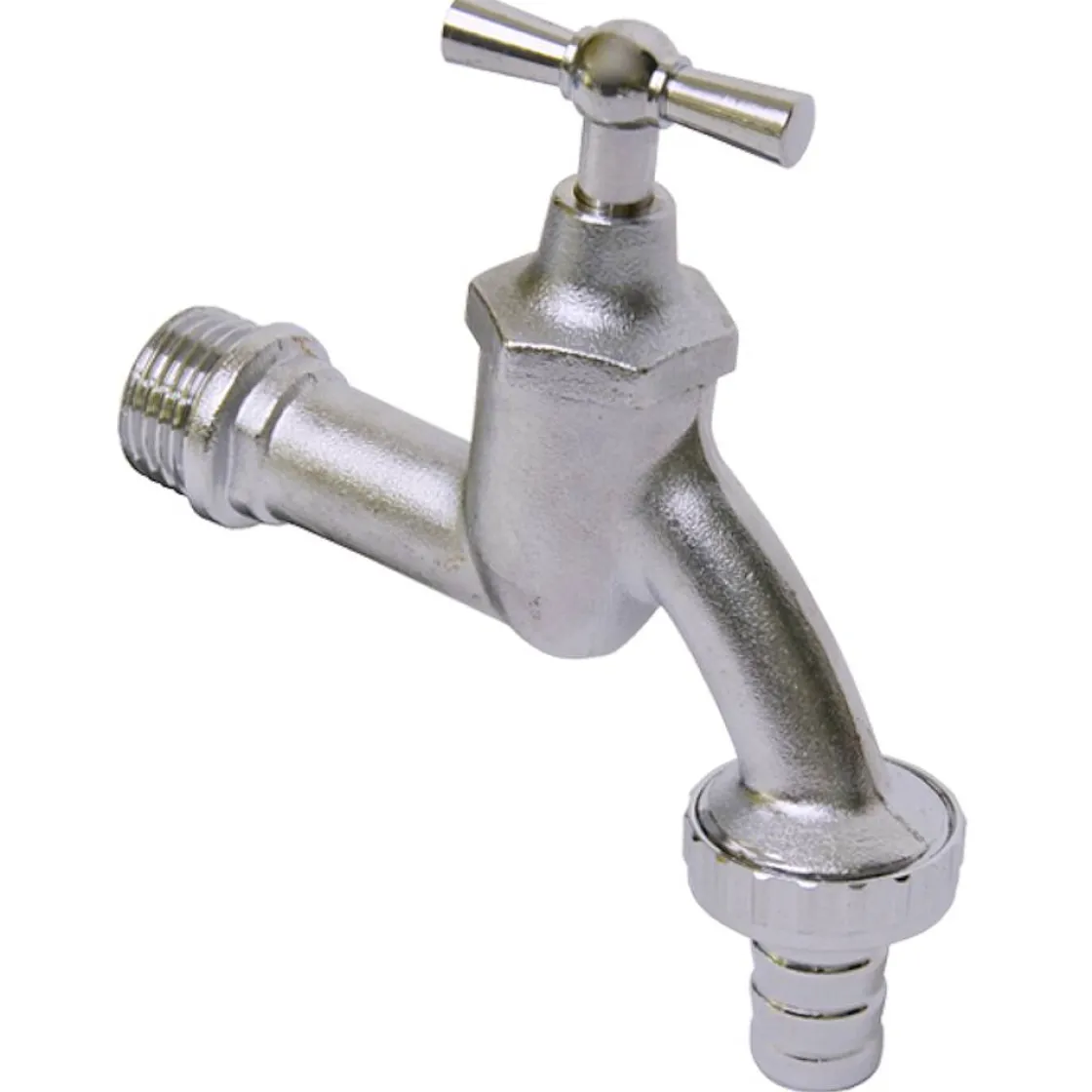 Brico Sanivesk Tapkraan Met Krukbediening En Slangwartel Mat Chroom ( Buitendraad X Buitendraad ) 1/2" X 3/4"