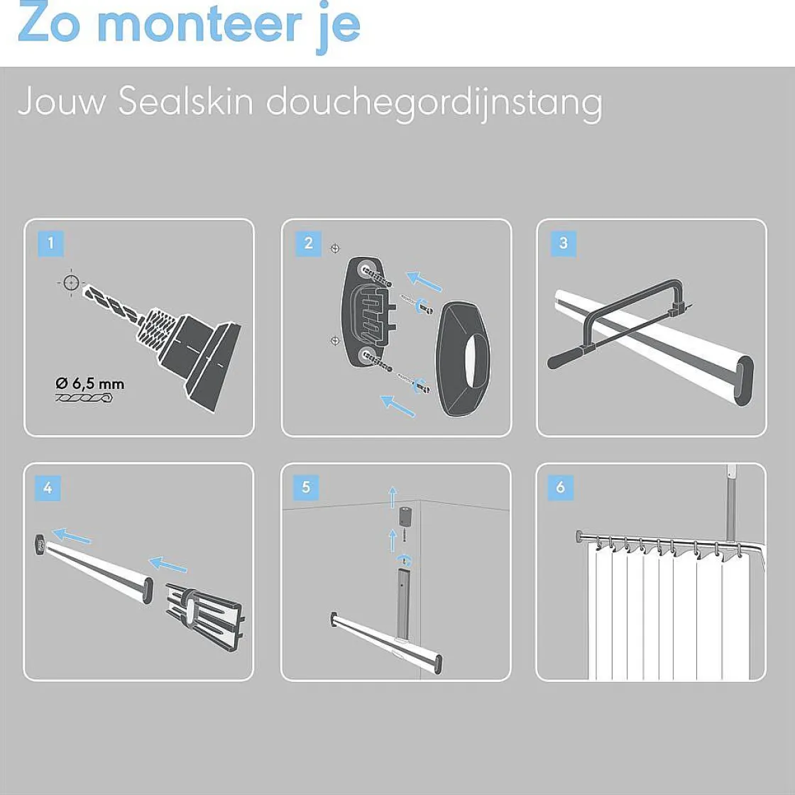 Brico Sealskin Easy Roll Douchegordijnstangset 90X90X90Cm Wit