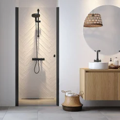 Brico Sealskin Hooked Draaideur In Nis 90X200Cm Matzwart |6Mm Helder Veiligheidsglas Met Antikalk Coating Discount