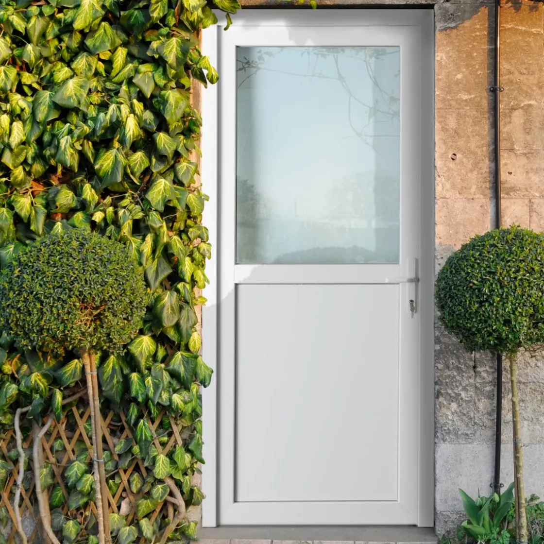 Solid Buitendeur Esterno E01 1/2 Beglaasd Wit Rechts 98X218Cm-Brico Best