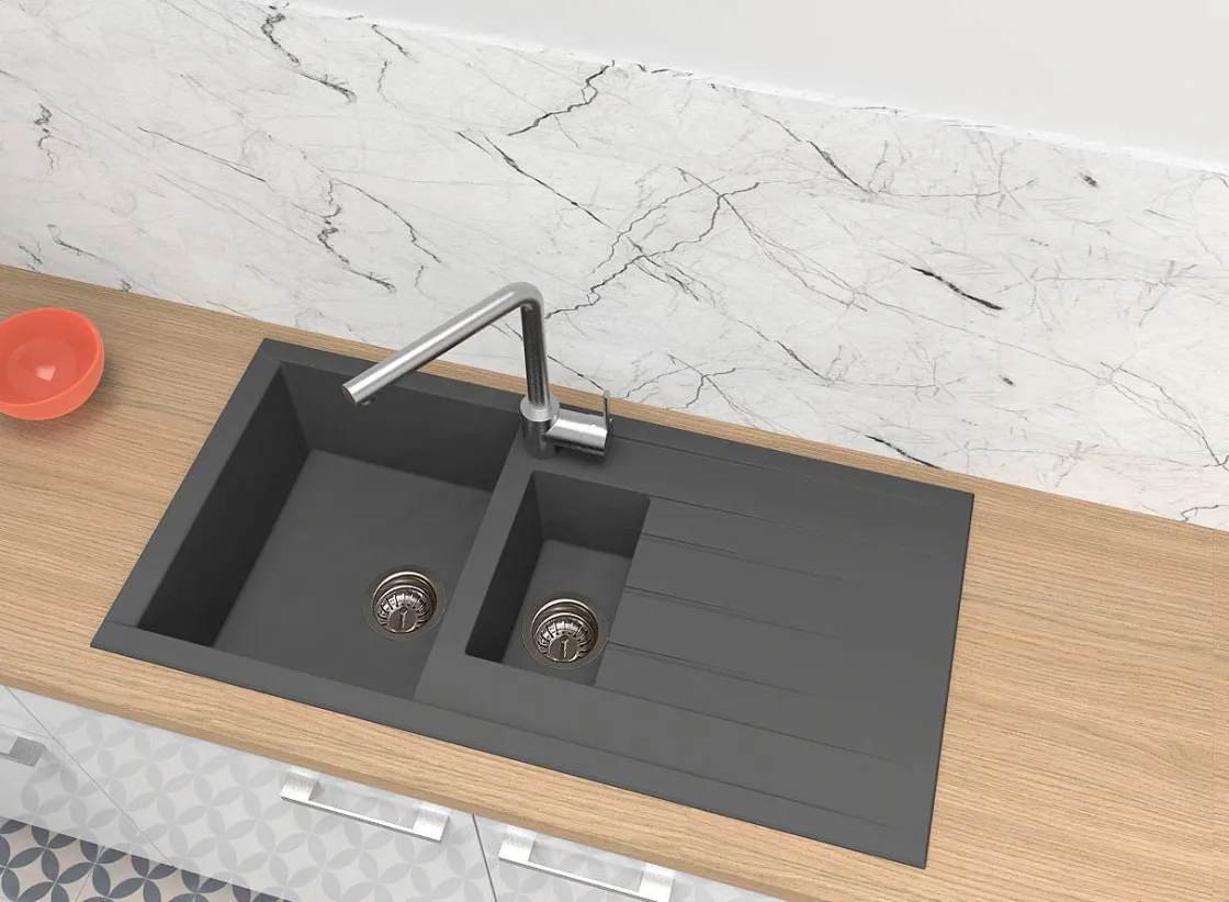 Brico Spoelbak Cube 1,5 Bak 100X50X21Cm Composiet Betongrijs Best